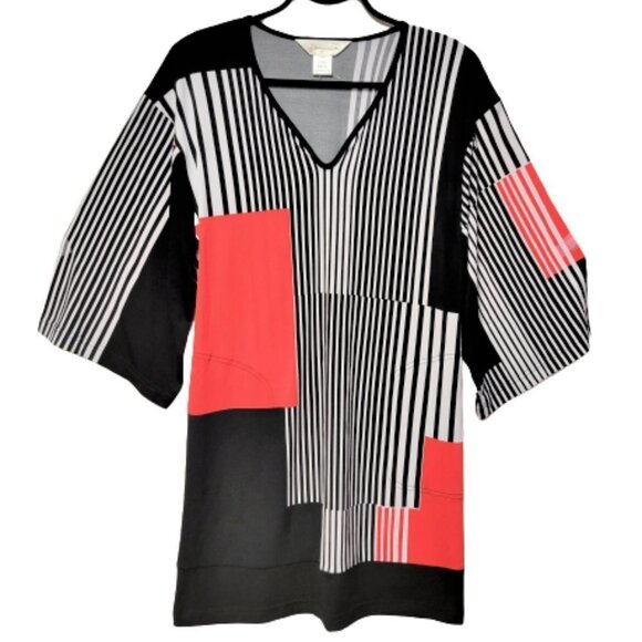 RED Black And White Relaxed Fit Tunic Top Sizes S M L XL - Picture 1 of 12